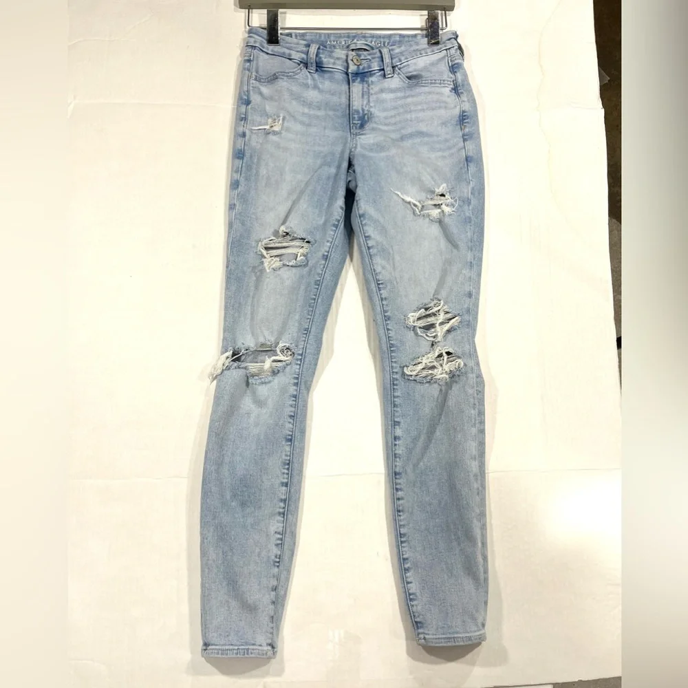 AMERICAN EAGLE DISTRESSED HIGH RISE JEGGIN 8 LONG - Picture 4 of 16